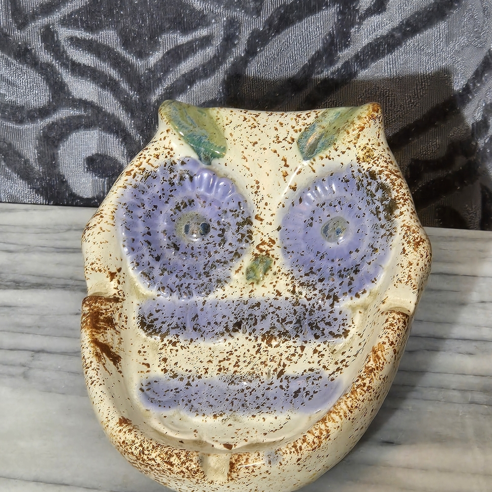 Ceramic Owl Art Decor - Cream and Purple